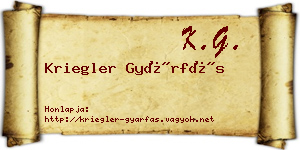 Kriegler Gyárfás névjegykártya